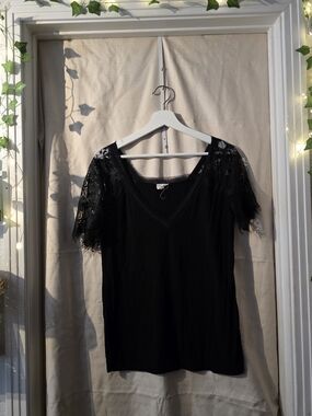 Black Lace Sleeve Scoop Neck Top Romantic Boho Gothic Blouse